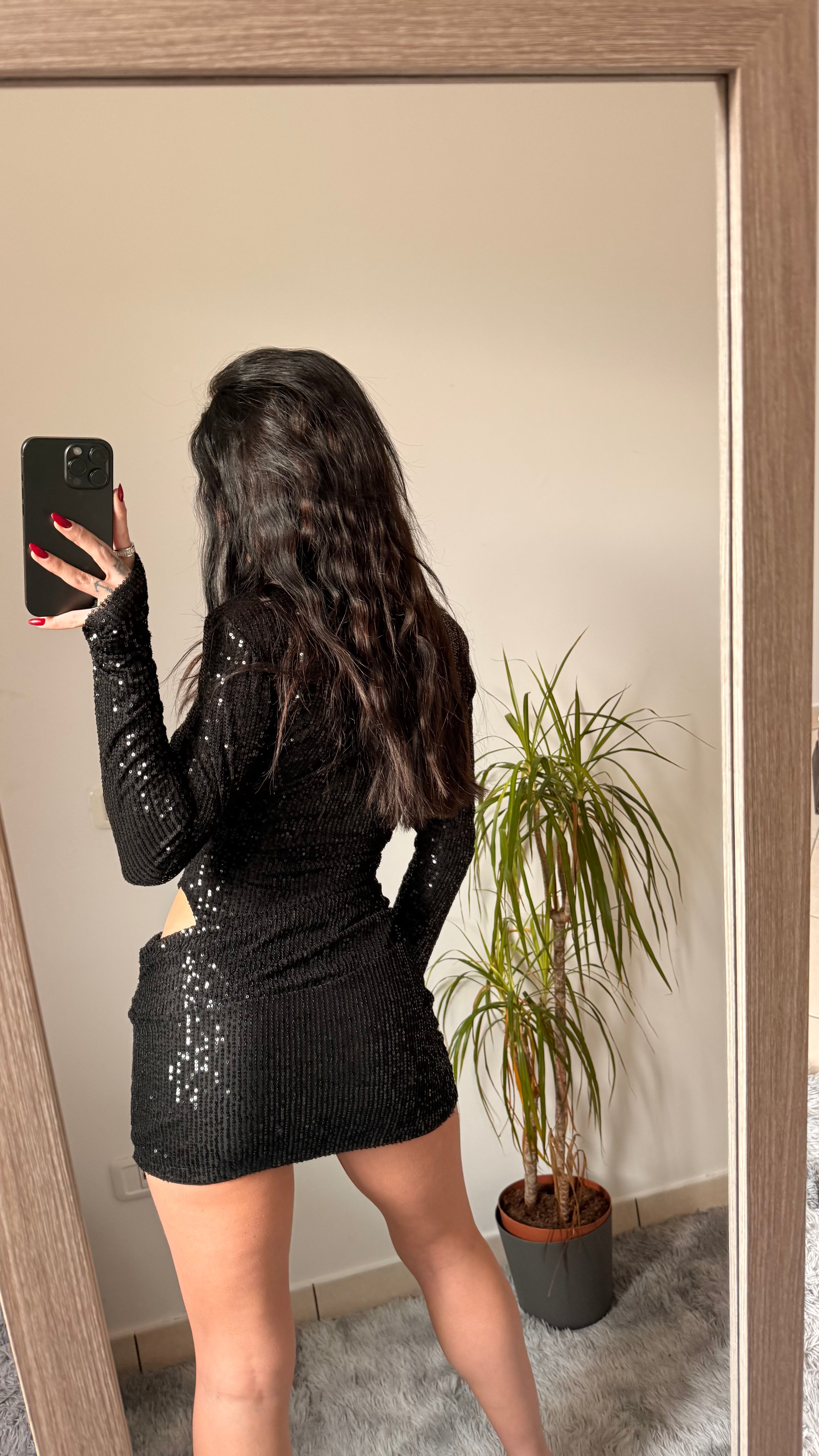 Mini Dress Paillettes Nero