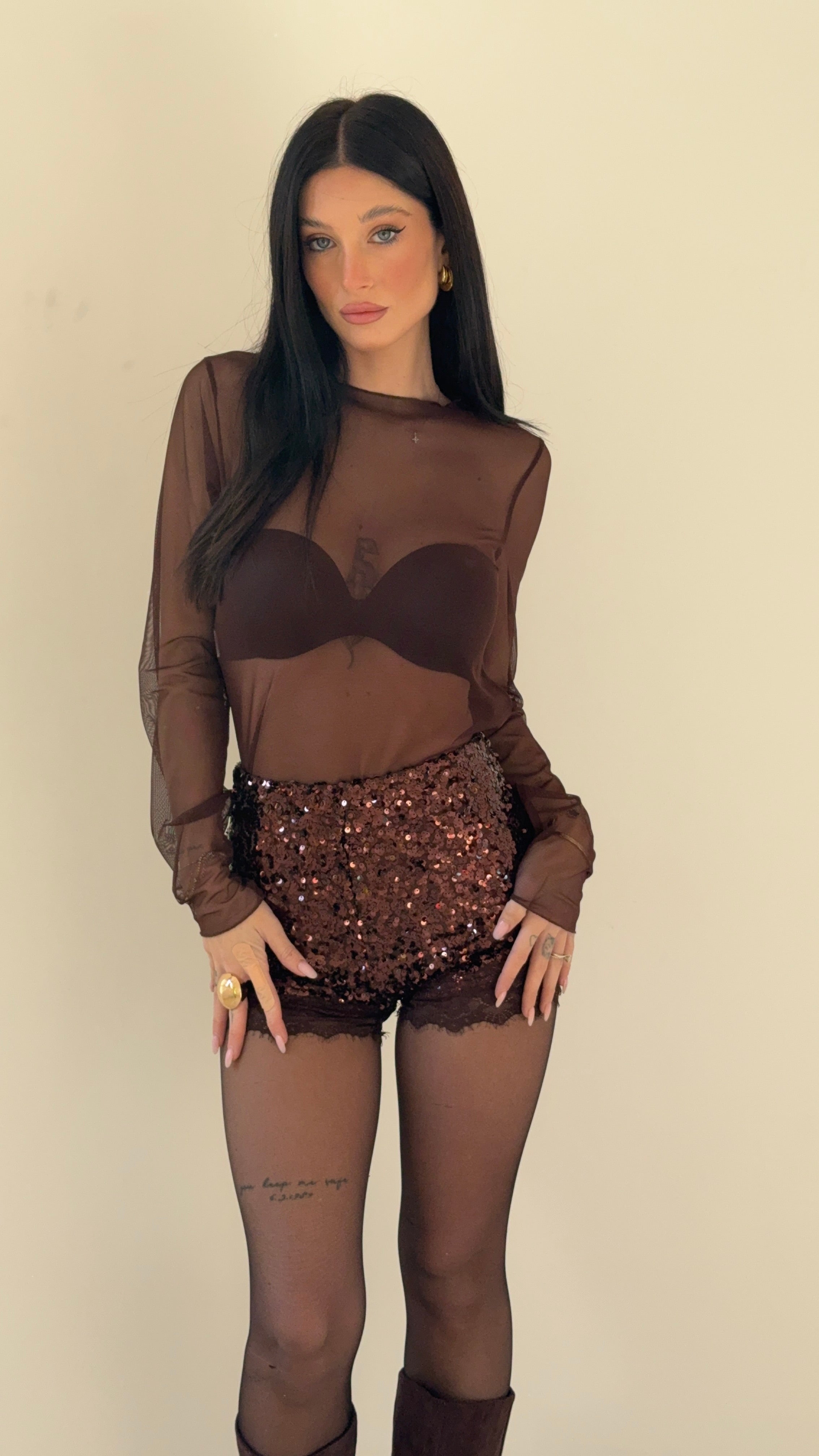 Culotte Paillettes e Pizzo Marrone