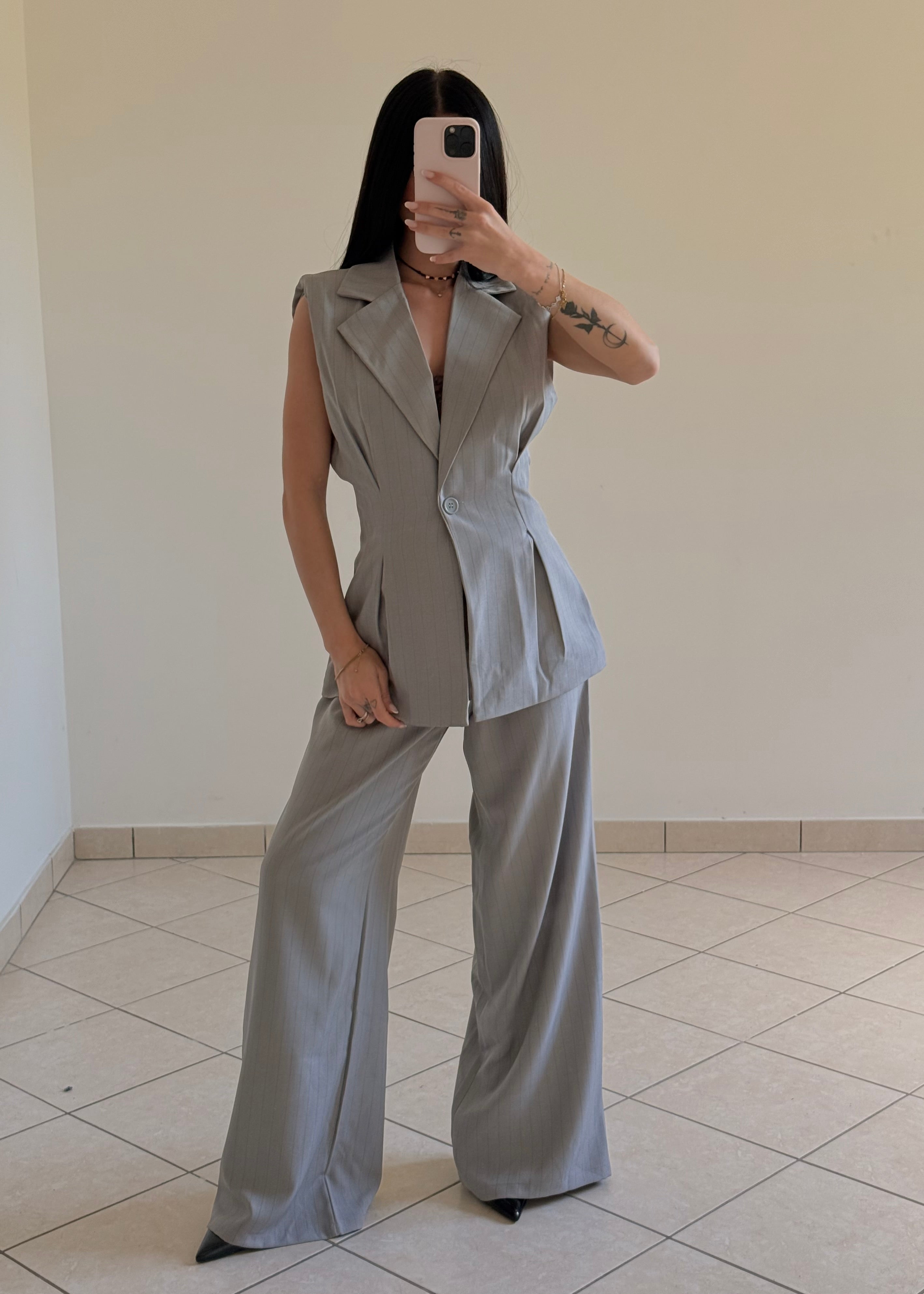 Tailleur Gessato Grigio