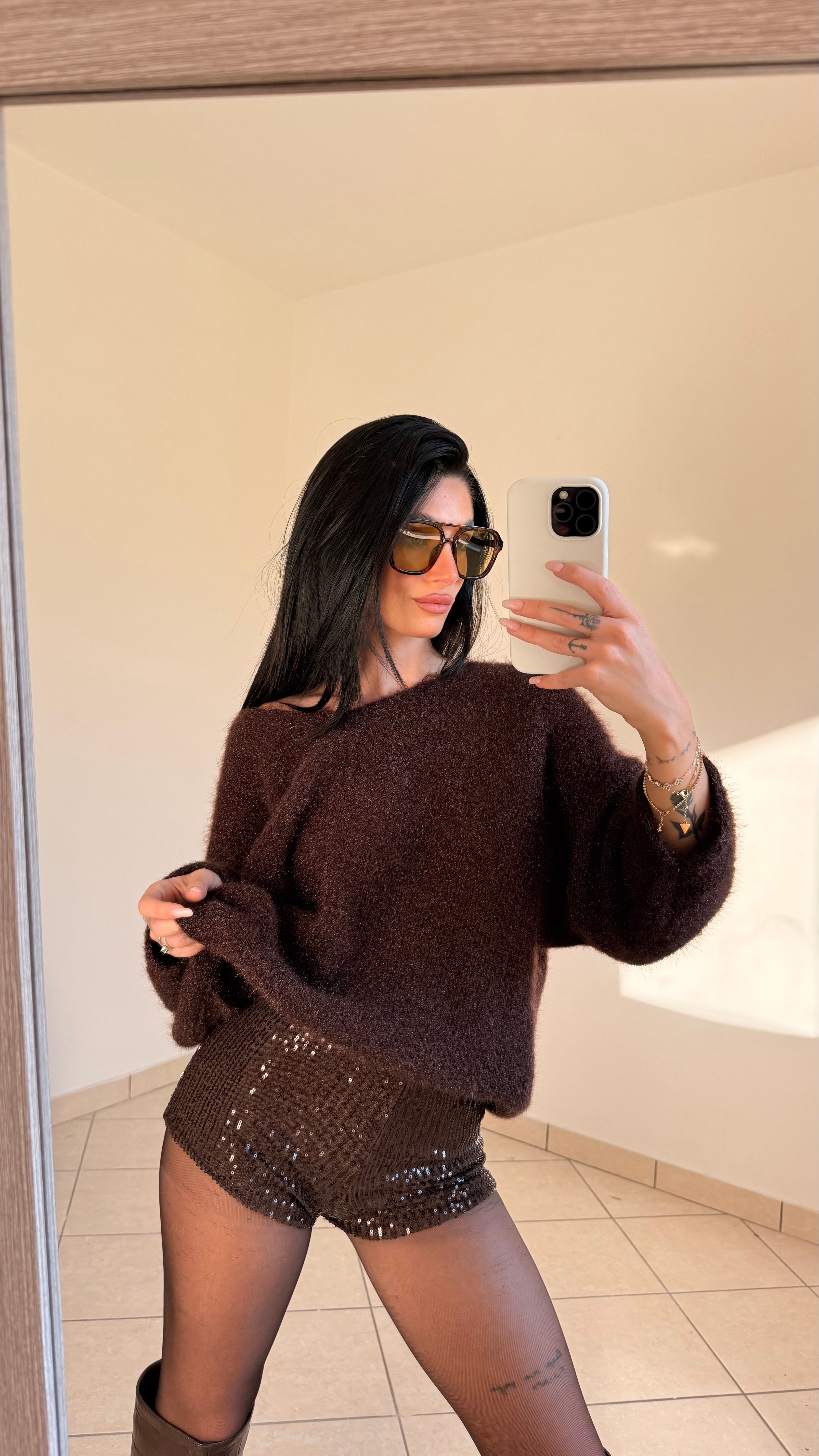 Maglione Marrone In Lurex