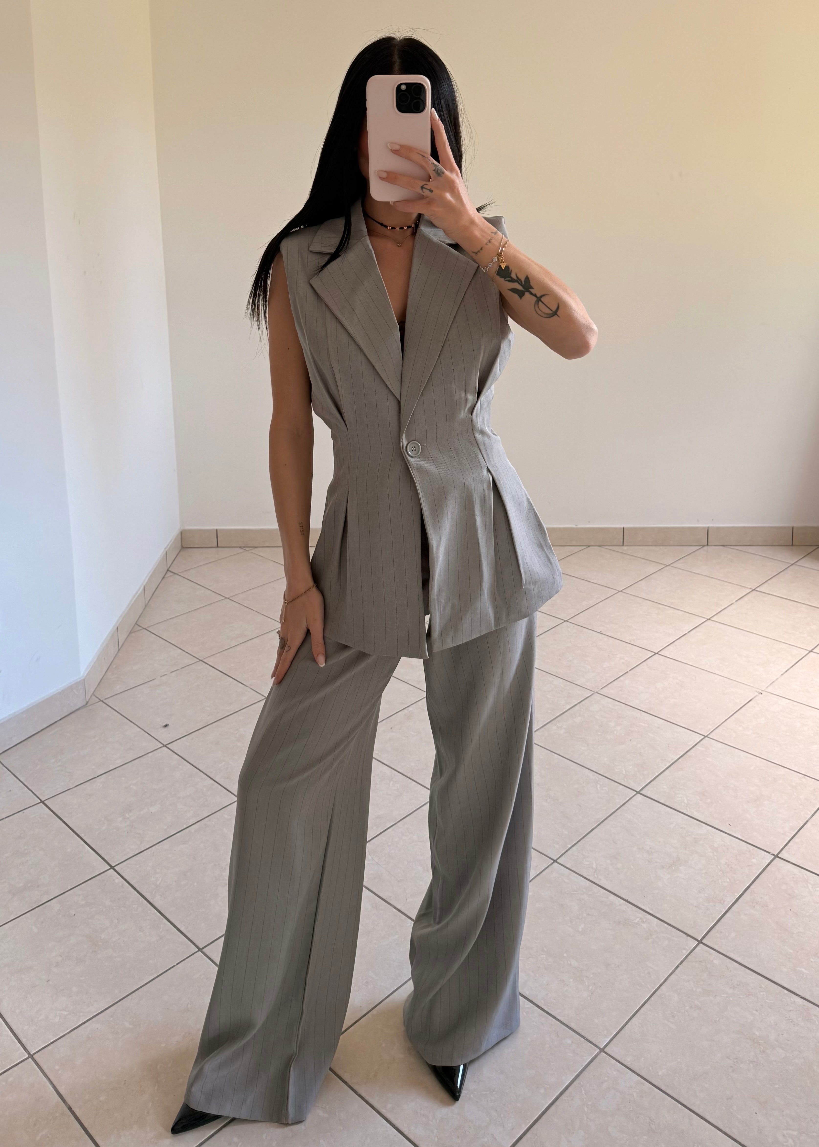 Tailleur Gessato Grigio