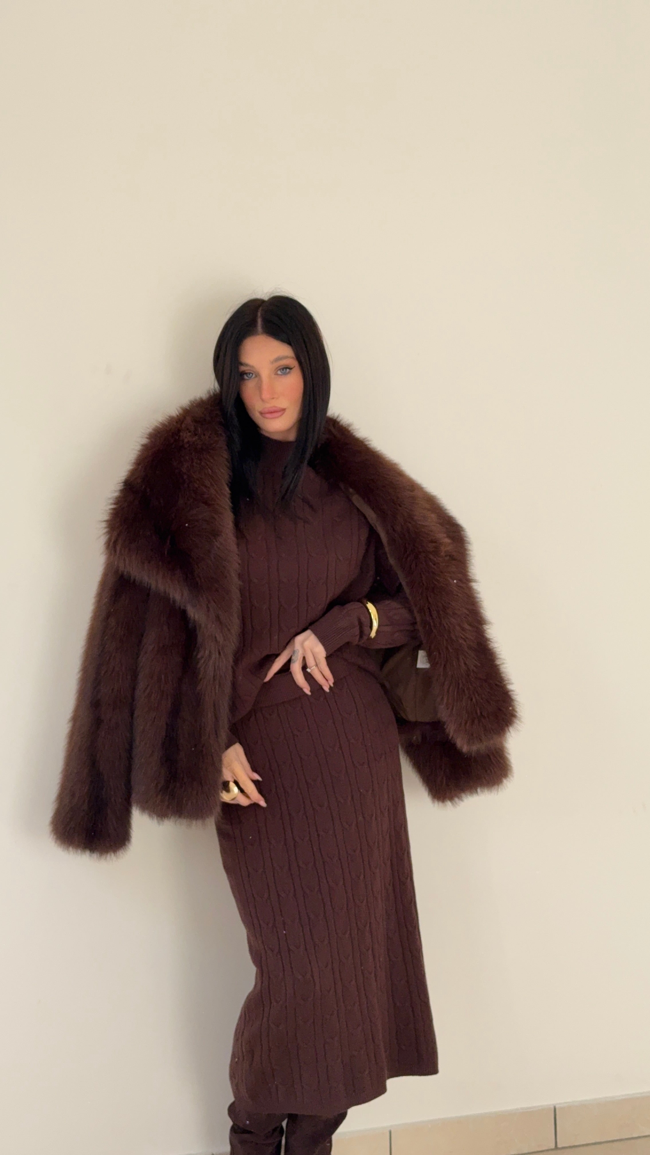 Set Treccia in Maglia Marrone