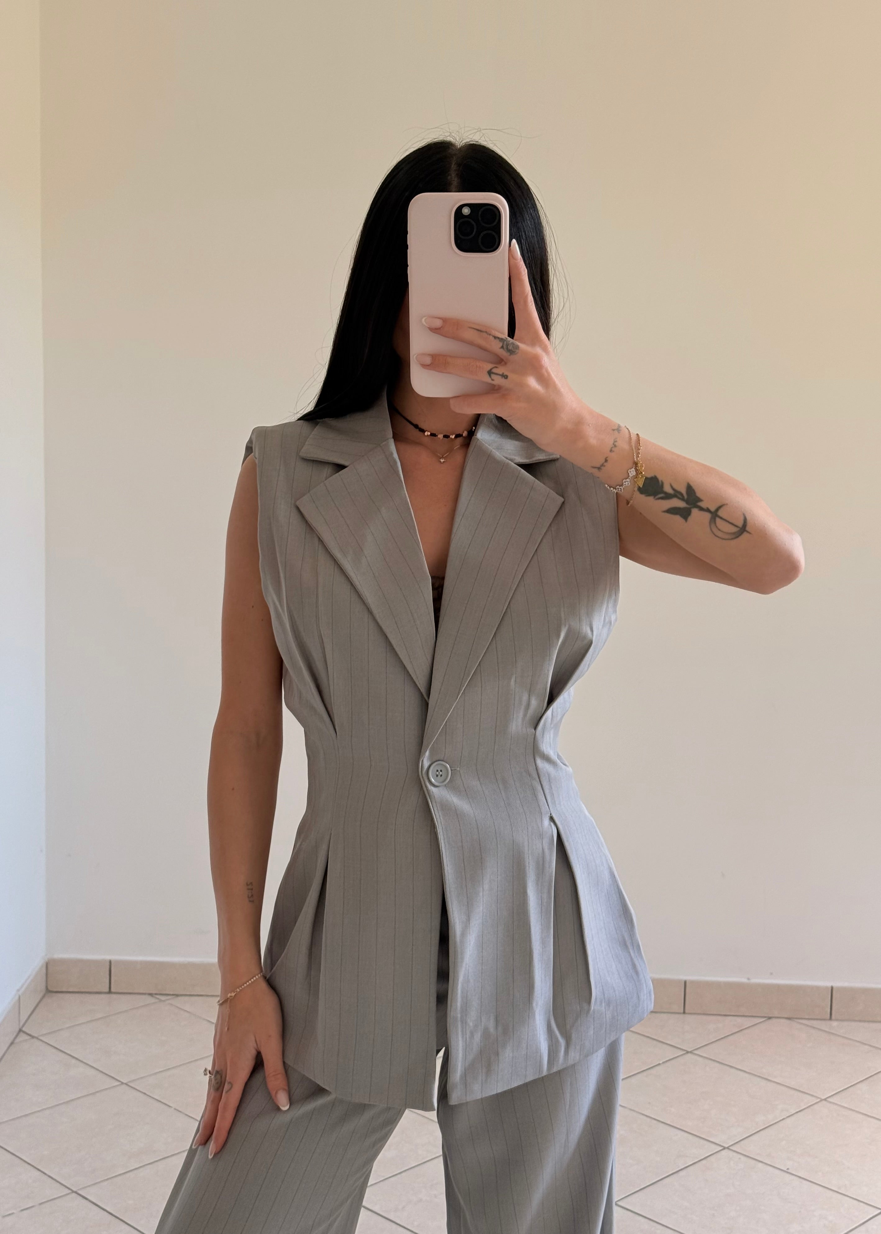 Tailleur Gessato Grigio
