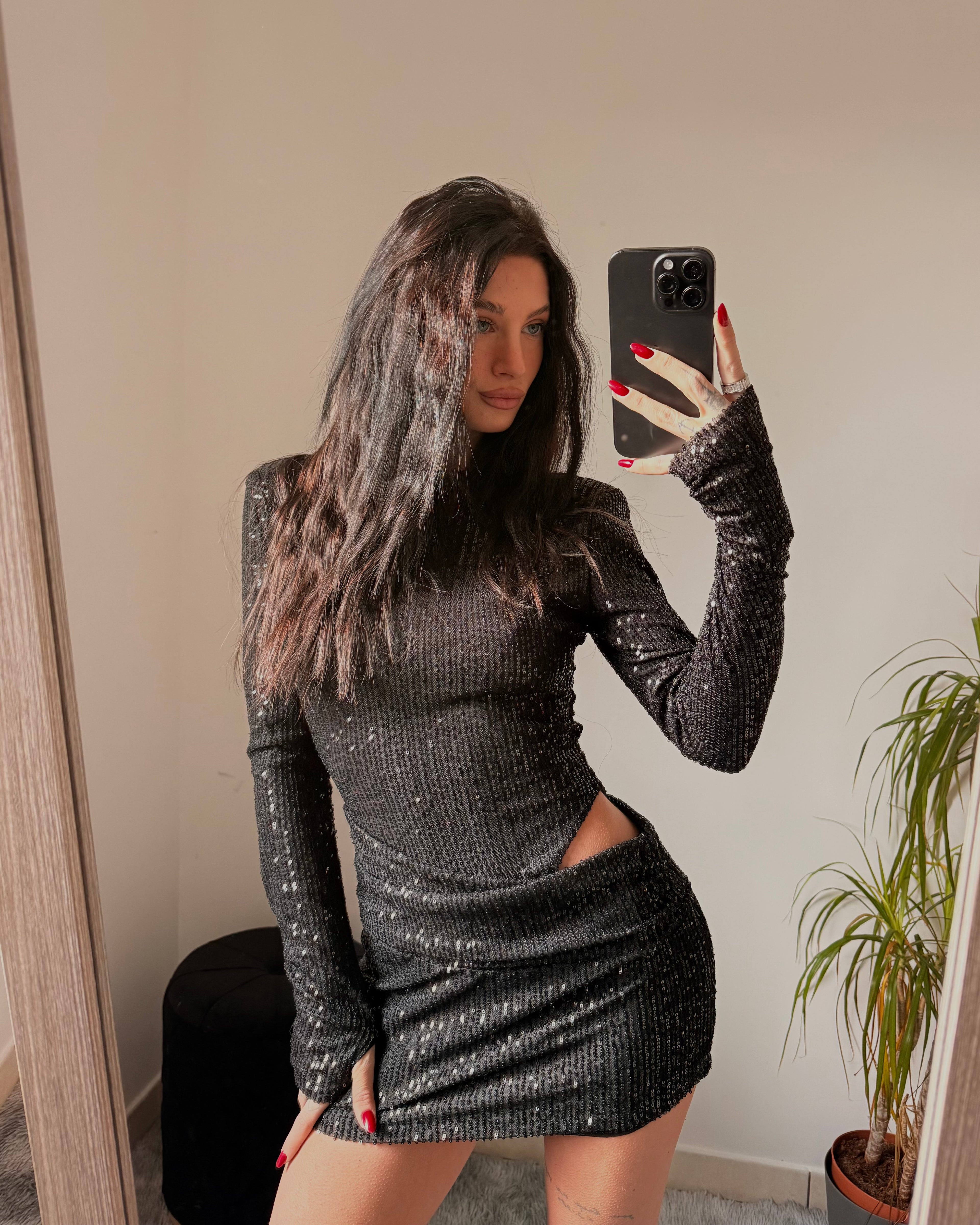 Mini Dress Paillettes Nero