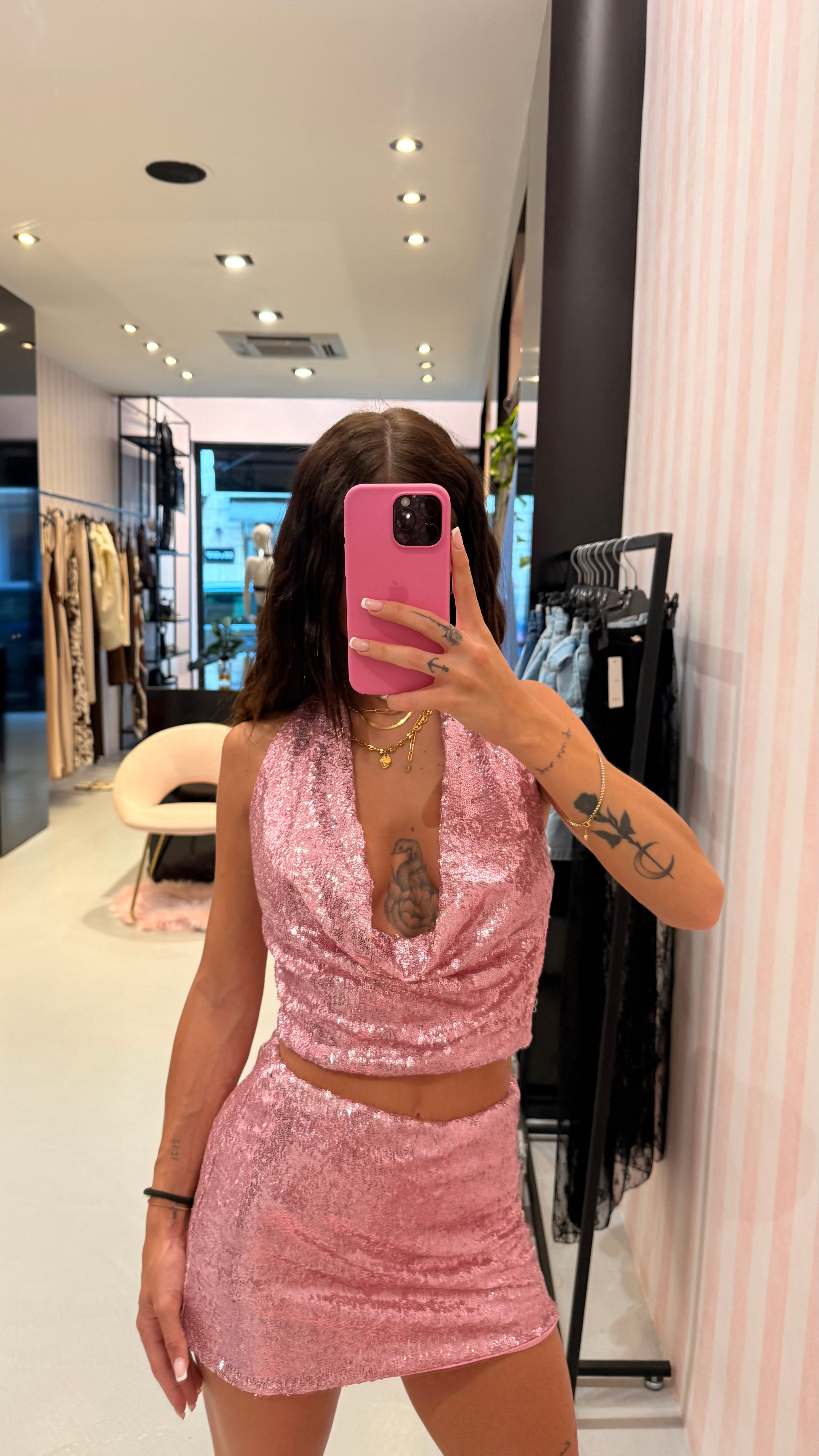 Set Top/Gonna Rosa Paillettes