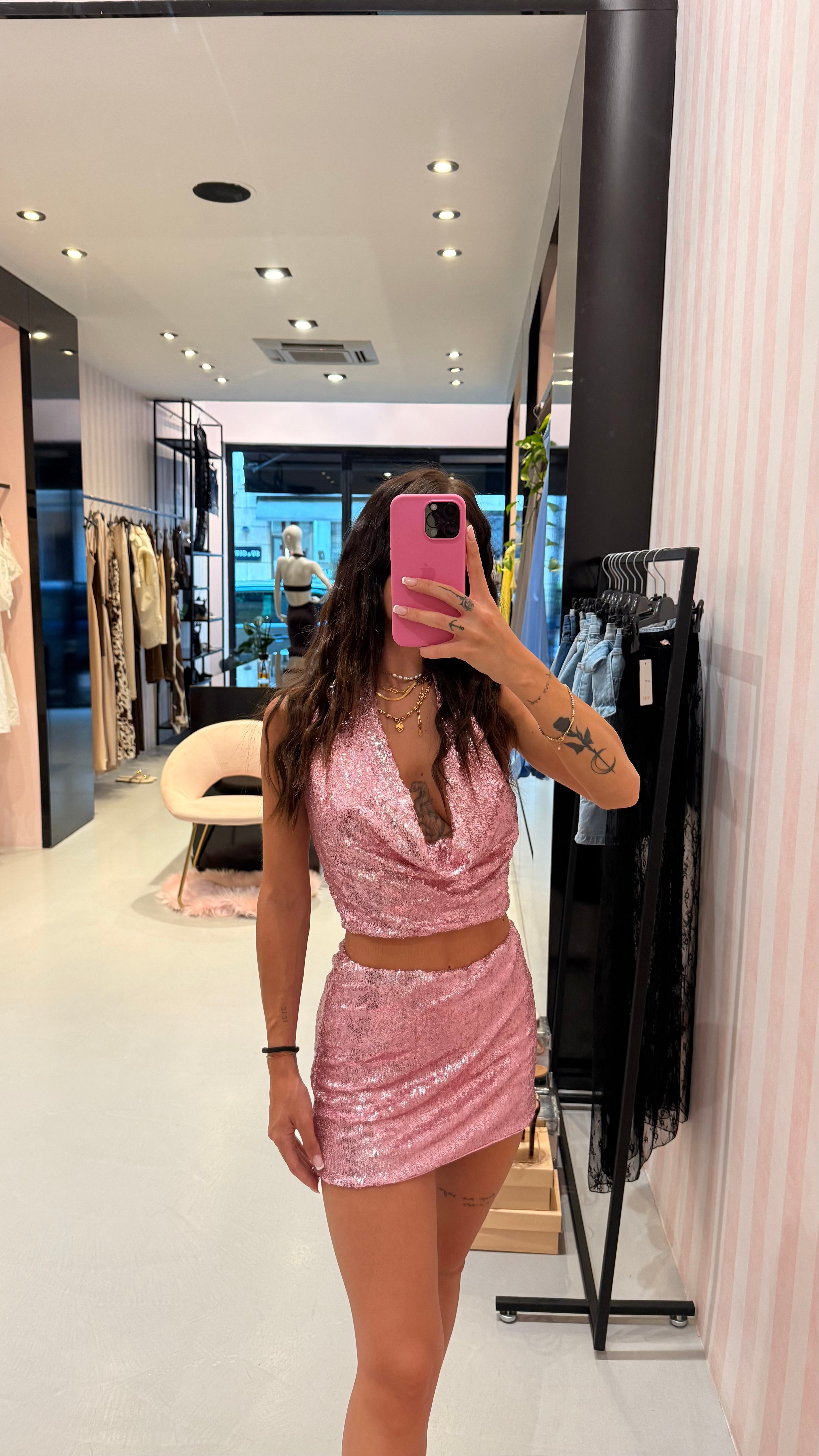 Set Top/Gonna Rosa Paillettes